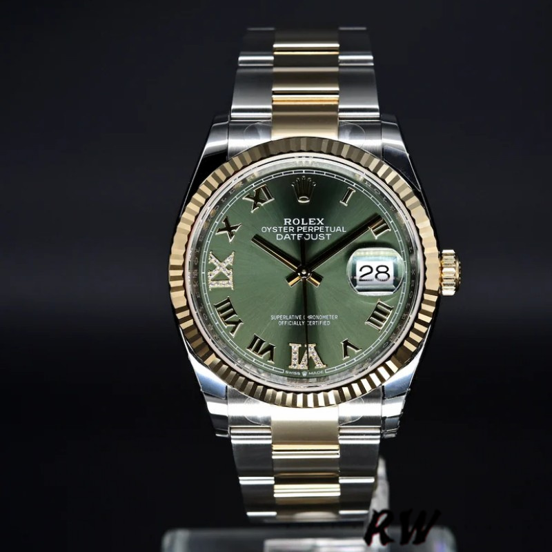Rolex Datejust 126233 Olive Green Dial Yellow Gold and Oystersteel 36MM Unisex Replica Watch - QualitySwissReplica
