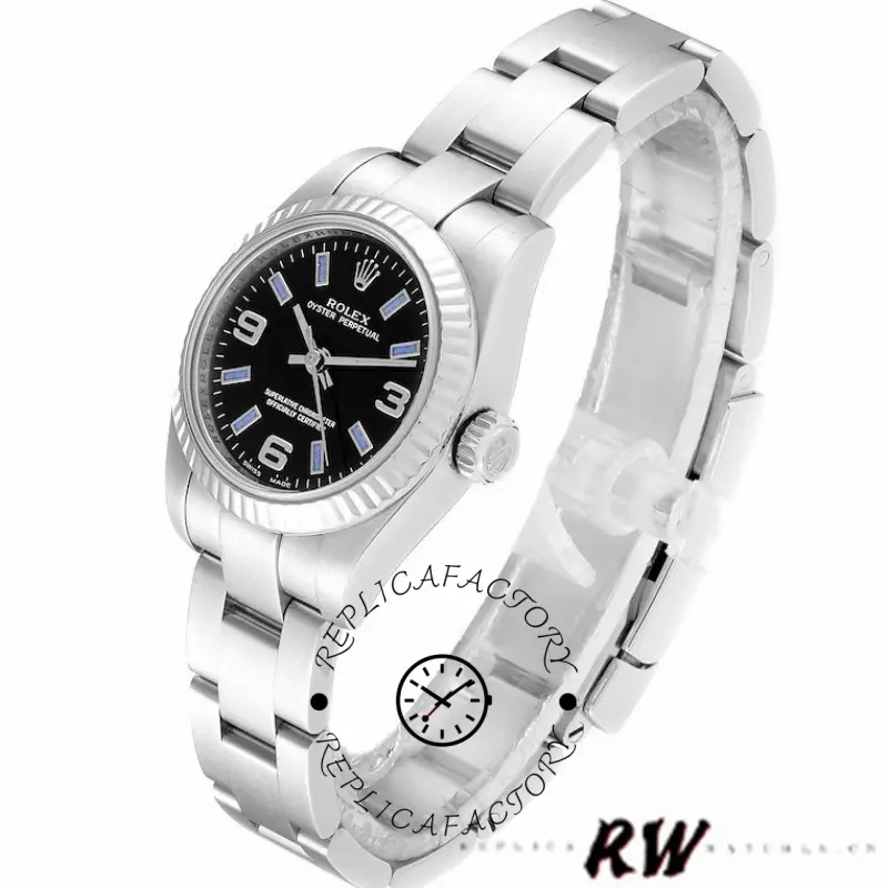 Rolex Oyster Perpetual 176234 Black Dial Blue Baton 26MM Lady Replica Watch - QualitySwissReplica
