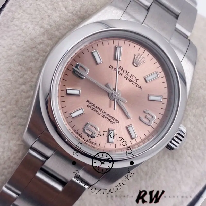 Rolex Oyster Perpetual 176200 Pink Dial Domed Bezel 26MM Lady Replica Watch - QualitySwissReplica