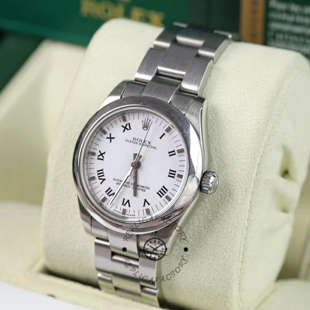 Rolex Oyster Perpetual 177200 White Roman Dial Oyster Bracelet 31mm Lady Replica Watch - QualitySwissReplica