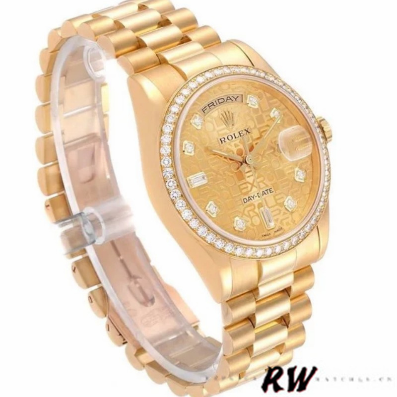 Rolex Day Date 118348 Champagne Jubilee Diamond Dial Yellow Gold 36mm Unisex Replica Watch - QualitySwissReplica