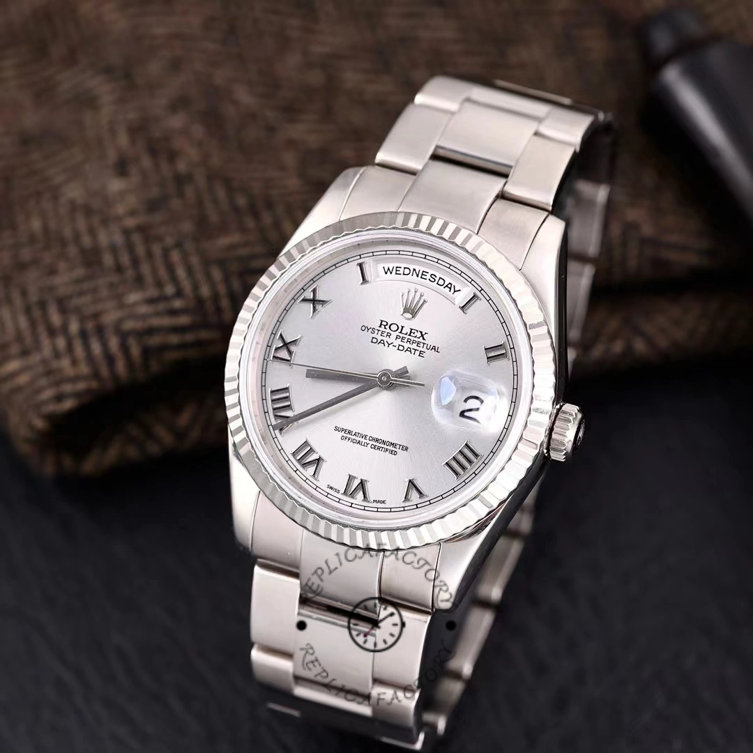 Rolex Day-Date 118239 white gold Silver Roman Numeral 36mm Unisex Replica Watch - QualitySwissReplica