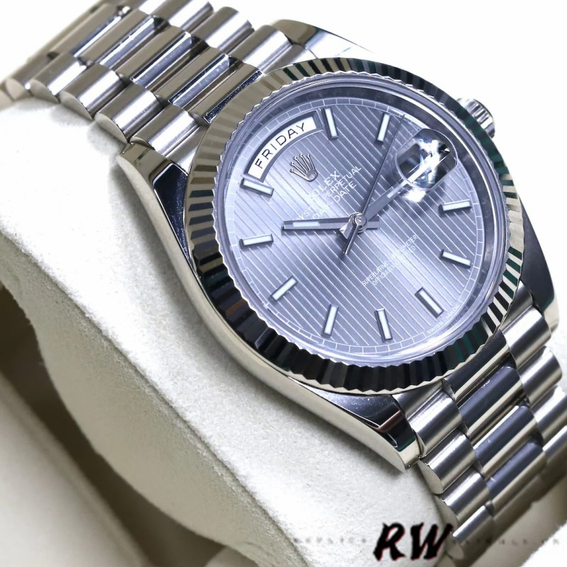 Rolex Day-Date 228239 Dark Rhodium Grey Dial Fluted Bezel 40mm Mens Replica Watch - QualitySwissReplica
