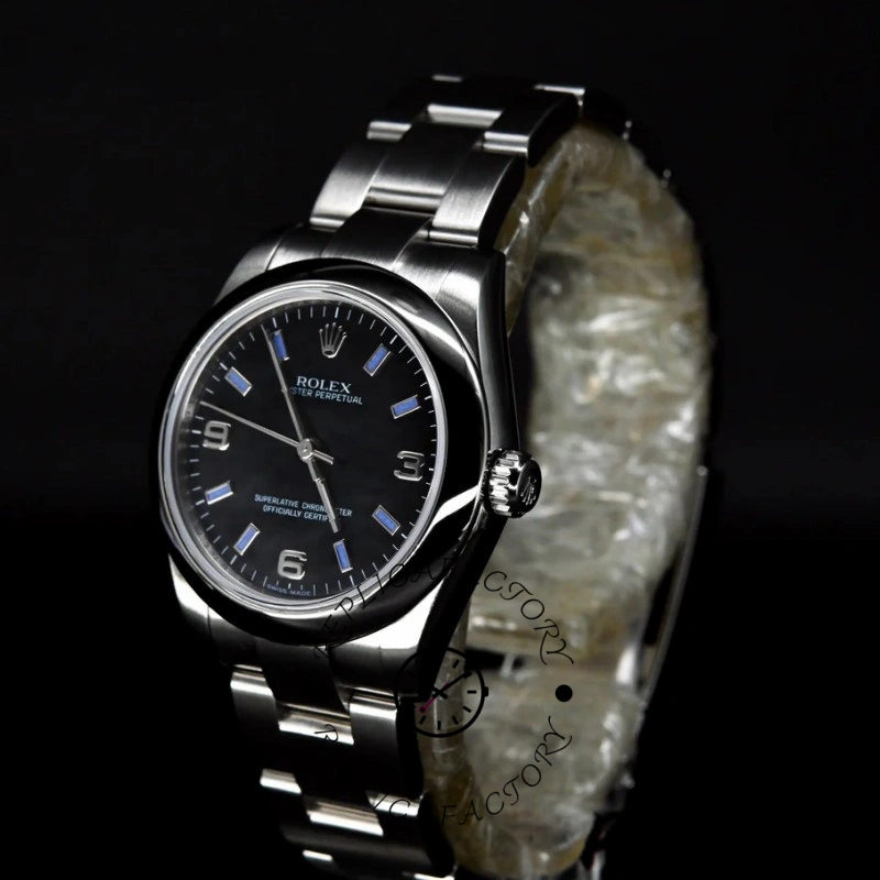 Rolex Oyster Perpetual 177200 Black Dial Blue Baton 31mm Lady Replica Watch - QualitySwissReplica