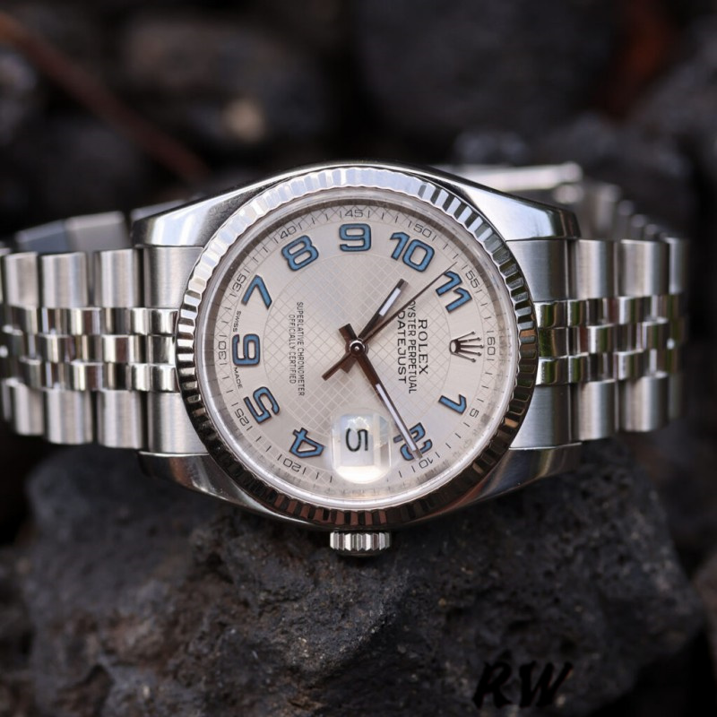 Rolex Datejust 116234 Silver Dial Blue Arabic Numeral Hour Markers 36mm Unisex Replica Watch - QualitySwissReplica