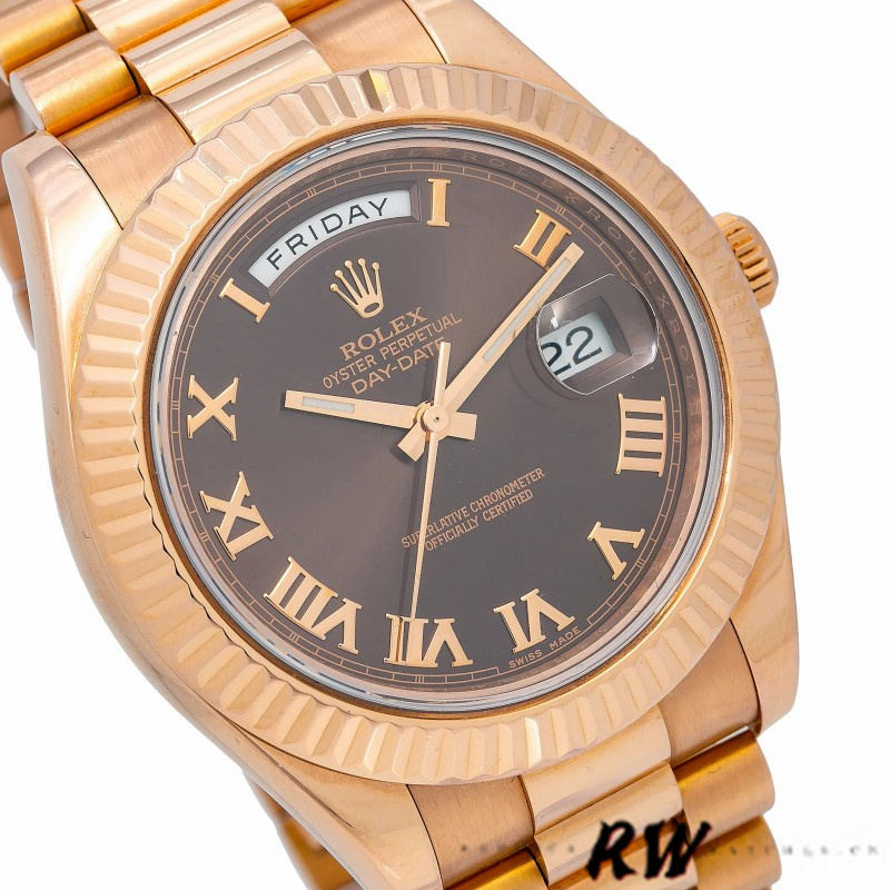 Rolex Day-Date 218235 Chocolate Brown Dial Rose Gold 41MM Mens Replica Watch - QualitySwissReplica