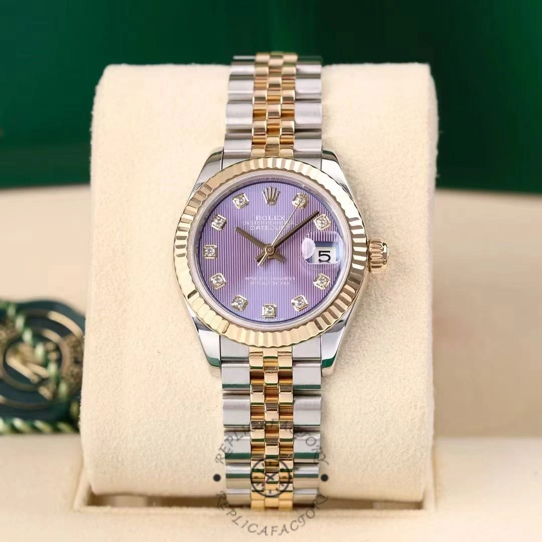 Rolex Datejust 279173 Lavender Purple Diamond Dial Fluted Bezel 28mm Lady Replica Watch - QualitySwissReplica