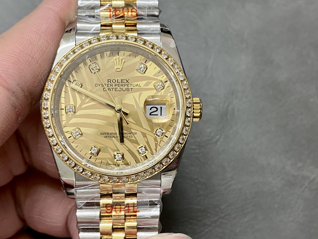 Rolex Datejust 36 Golden Palm Motif 126283RBR 0023 Dial Jubilee Bracelet Watch - QualitySwissReplica