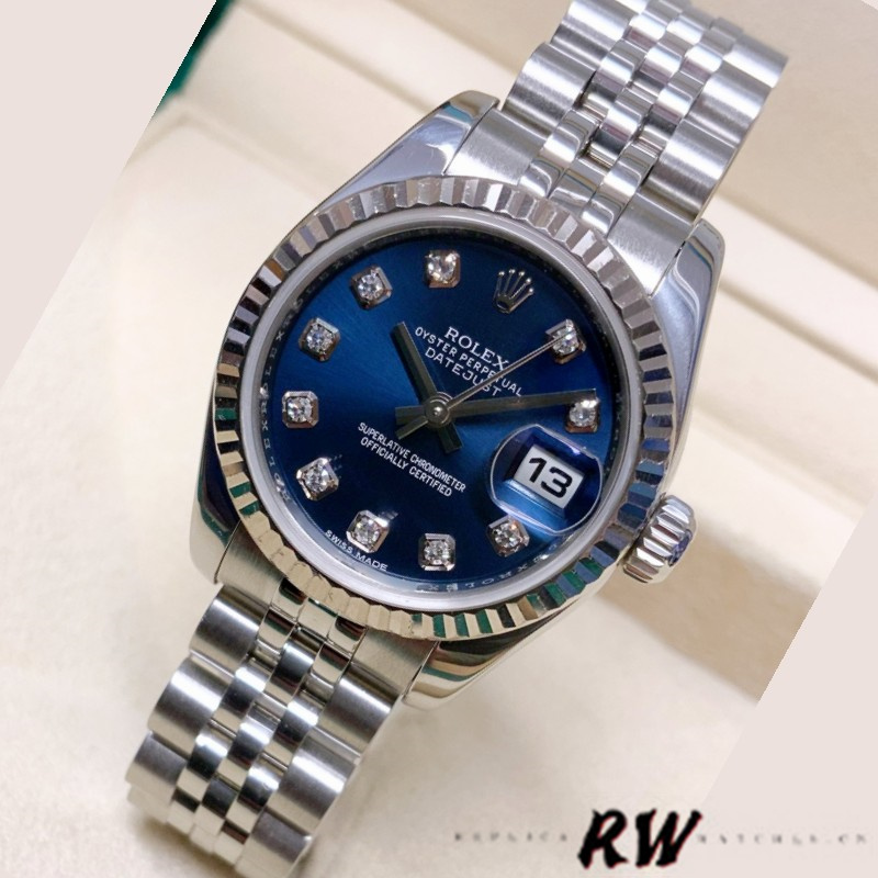 Rolex Datejust 179174 Blue Diamond Dial Fluted Bezel 26MM Lady Replica Watch - QualitySwissReplica