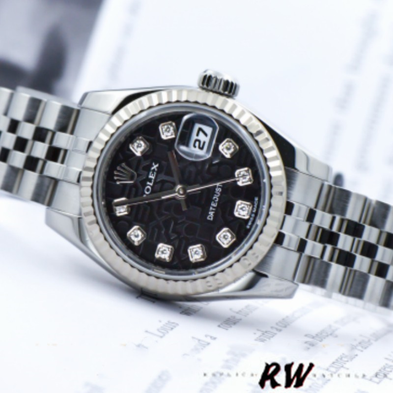 Rolex Datejust 179174 Jubilee Black Diamond Dial Fluted Bezel 26MM Lady Replica Watch - QualitySwissReplica