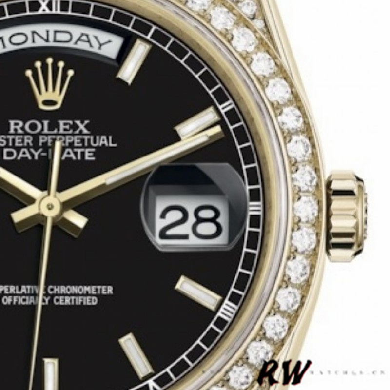 Rolex Day-Date 118388 Black Index Dial 36mm Unisex Replica Watch - QualitySwissReplica
