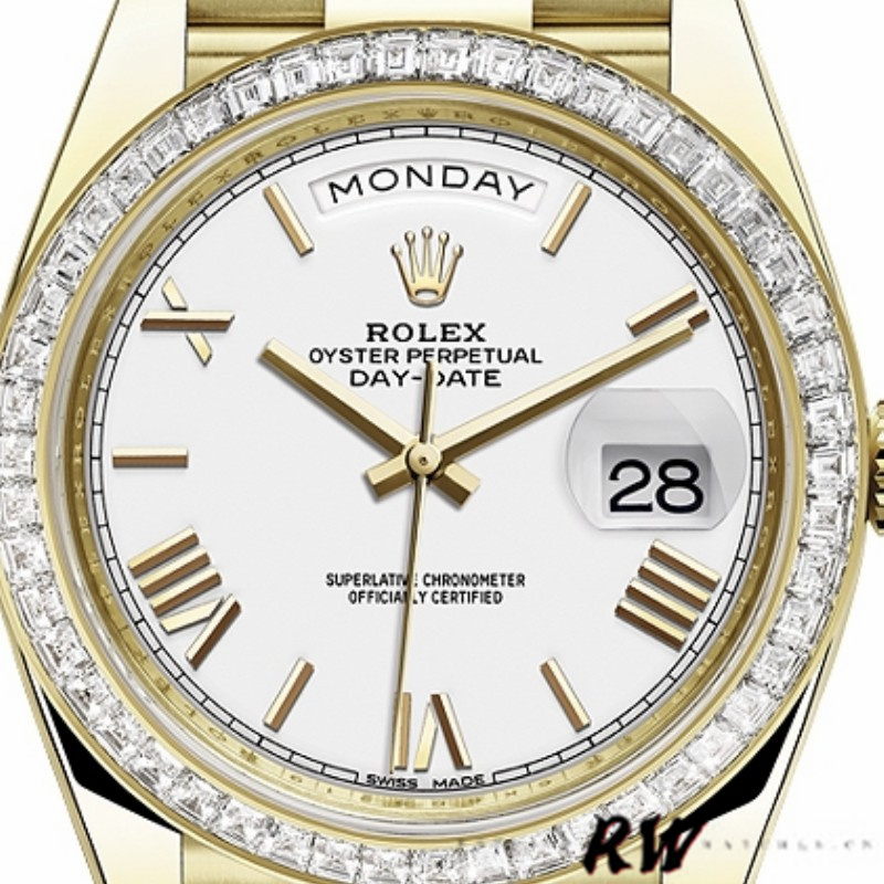 Rolex Day-Date 228398TBR White Roman Numeral Dial Diamond Bezel 40mm Mens Replica Watch - QualitySwissReplica