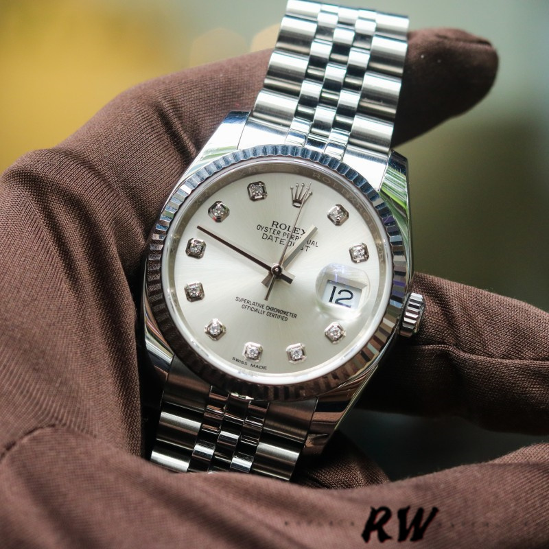 Rolex Datejust 116234-0084 Silver Diamond Dial 36mm Unisex Replica Watch - QualitySwissReplica