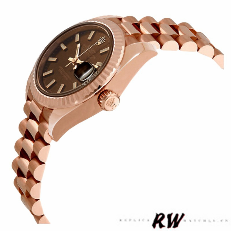 Rolex Datejust 279175 Chocolate Index Dial Fluted Bezel 28mm Lady Replica Watch - QualitySwissReplica