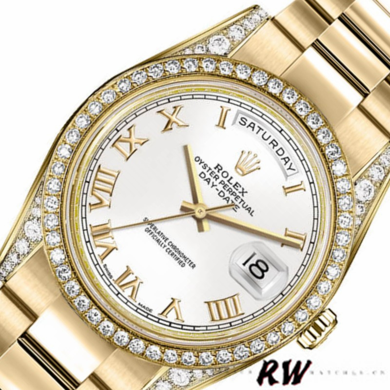 Rolex Day-Date 118388 White Roman Numeral Dial 36MM Unisex Replica Watch - QualitySwissReplica