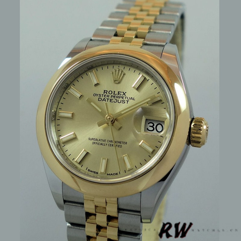 Rolex Datejust 279163 Champagne Index Dial Domed Bezel 28mm Lady Replica Watch - QualitySwissReplica