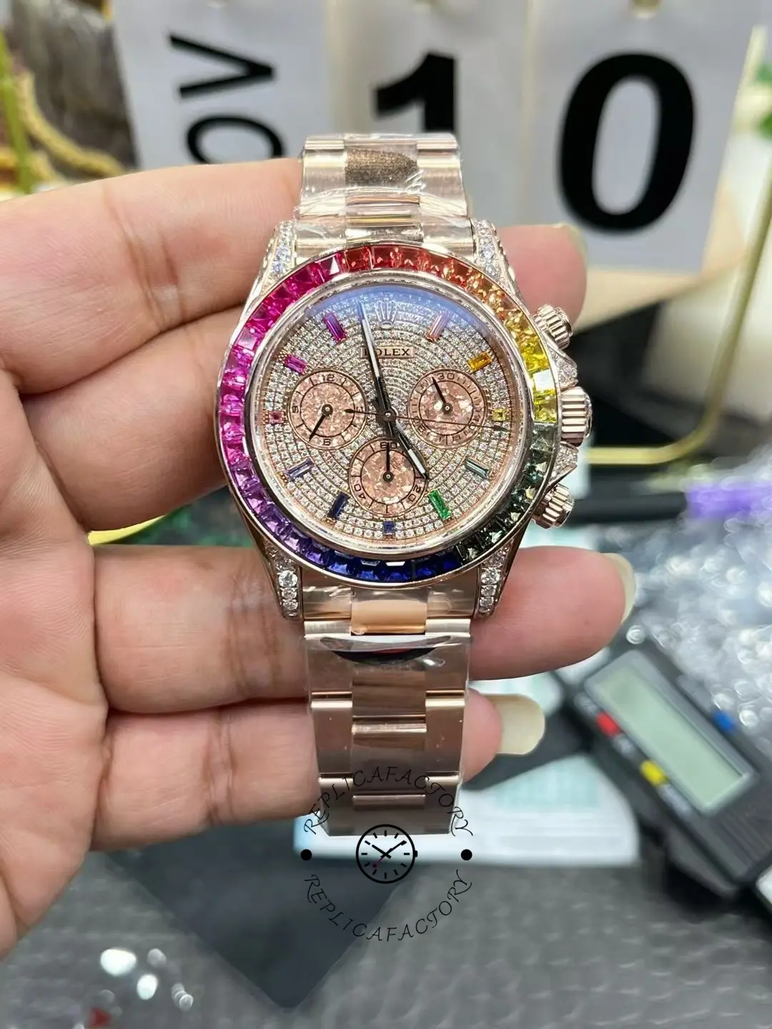 Rolex Daytona 116595RBOW 'Rainbow' Rose Gold Pave Diamond Dial Sapphir - QualitySwissReplica