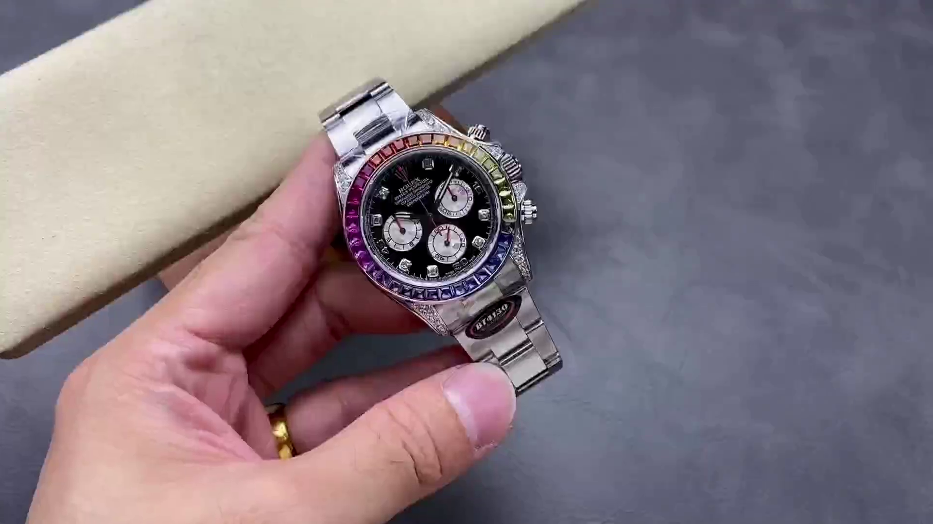 Rolex Daytona 116599RBOW Rainbow White Gold Black Dial Sapphire Bezel - QualitySwissReplica