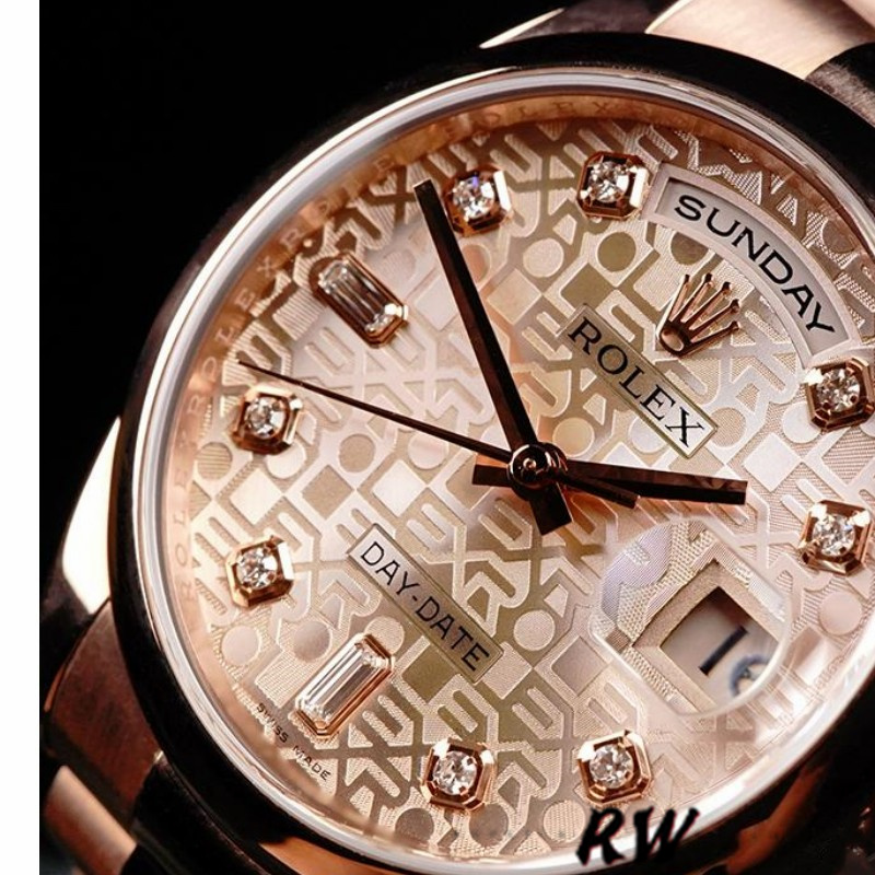 Rolex Day-Date 118205 Rose Gold Pink Jubilee Diamond Dial 36mm Unisex Replica Watch - QualitySwissReplica