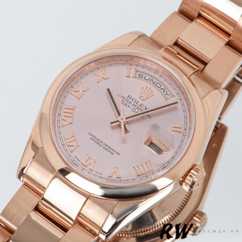 Rolex Day-Date 118205 Rose Gold Pink dial 36mm Unisex Replica Watch - QualitySwissReplica