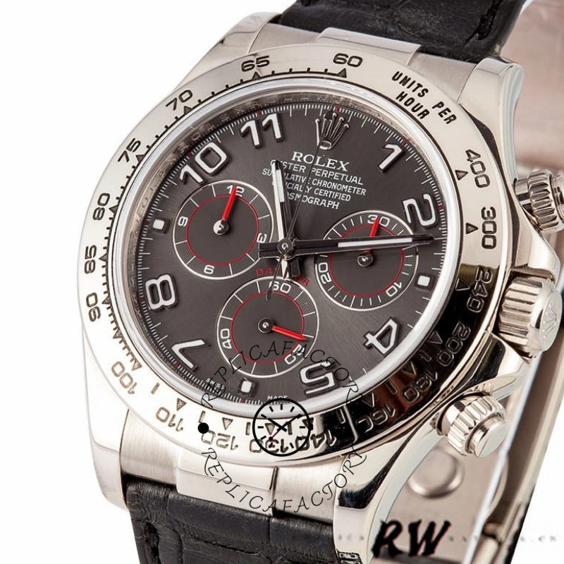 Rolex Cosmograph Daytona 116519 Gray dial Black Leather Strap 40mm Mens Replica Watch - QualitySwissReplica