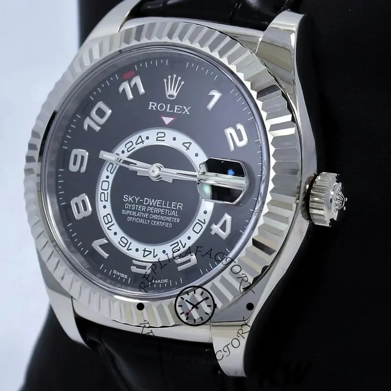 Rolex Sky-Dweller 326139 Black Dial Leather Strap 42MM Mens Replica Watch - QualitySwissReplica