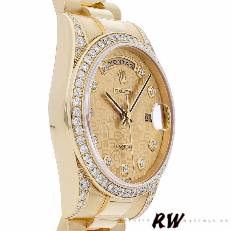 Rolex Day-Date 118388 Yellow Gold Champagne Diamond Dial 36MM Unisex Replica Watch - QualitySwissReplica
