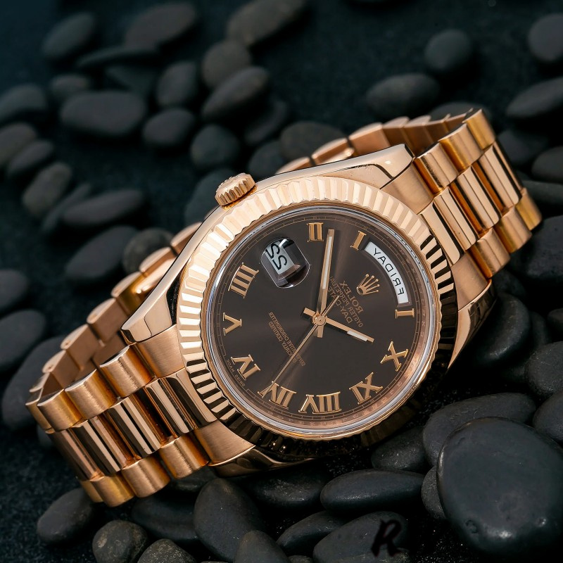 Rolex Day-Date 218235 Chocolate Brown Dial Rose Gold 41MM Mens Replica Watch - QualitySwissReplica