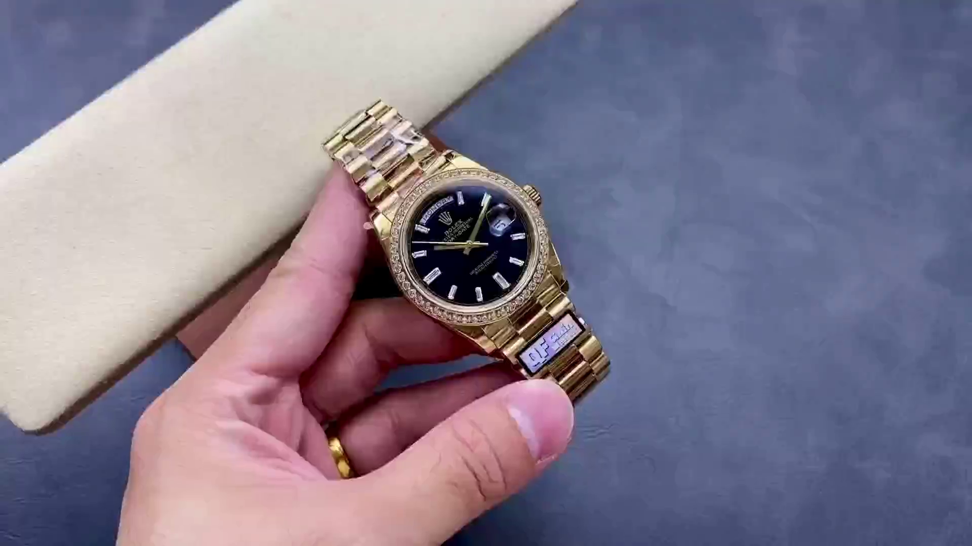 Rolex Day-Date 228348RBR 0039 Black Diamond Dial Diamond Bezel 40mm Mens Replica Watch - QualitySwissReplica