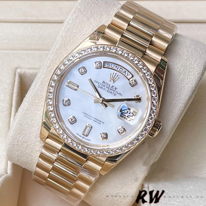 Rolex Day Date 128348RBR MOP Yellow Gold 36MM Unisex Replica Watch - QualitySwissReplica