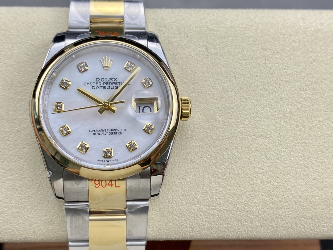 Rolex Datejust 36 Steel & Yellow Gold Mother of Pearl Diamond Dial M126203 0024 Women's Watch - QualitySwissReplica
