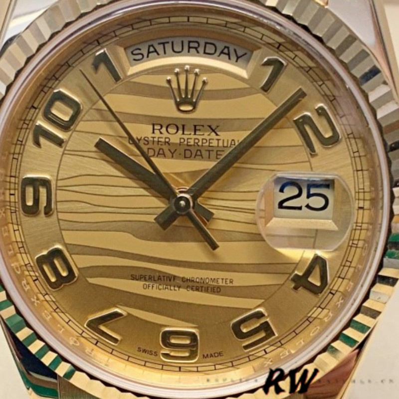 Rolex Day-Date 118238 Arabic Numeral Wave Champagne Dial 36mm Unisex Replica Watch - QualitySwissReplica