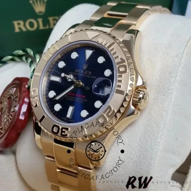 Rolex Yacht-Master 169628 Yellow Gold Blue Dial 29MM Lady Replica Watch - QualitySwissReplica