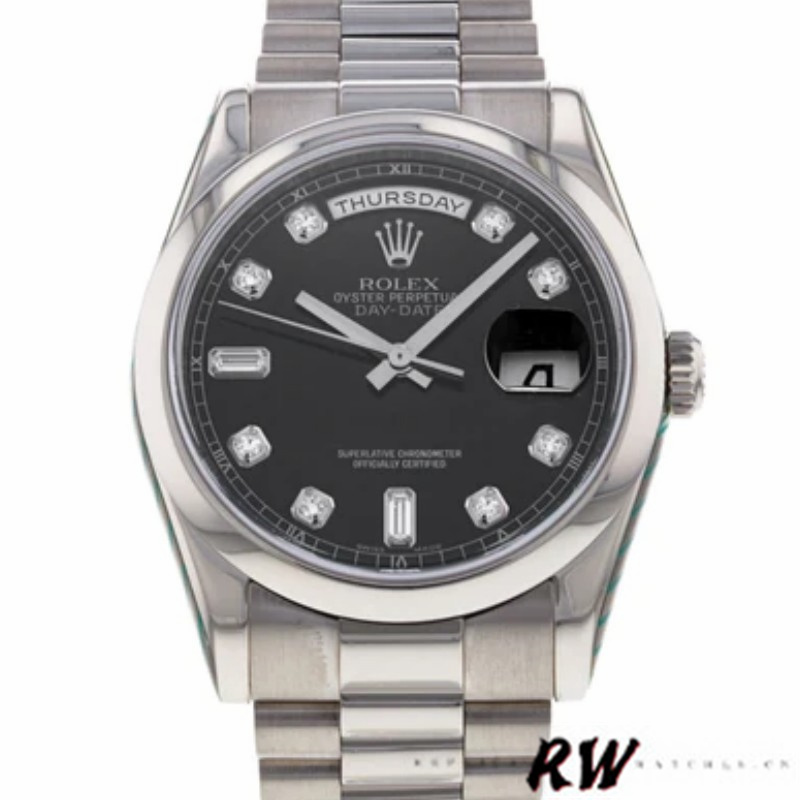 Rolex Day-Date 118209 Black dial white gold 36mm Unisex Replica Watch - QualitySwissReplica