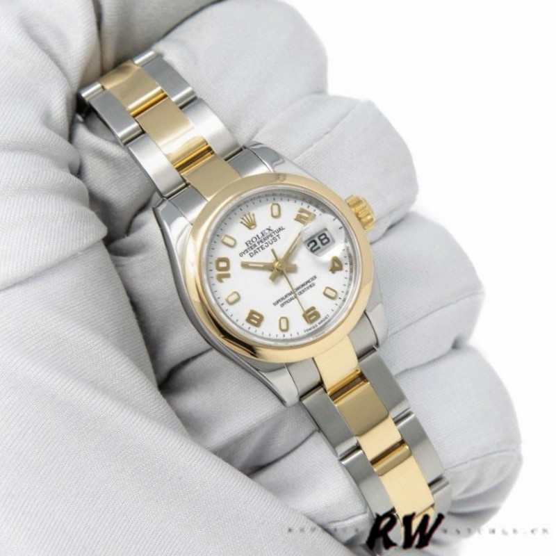 Rolex Datejust 179163 White Arabic Dial Domed Dezel 26MM Lady Replica Watch - QualitySwissReplica