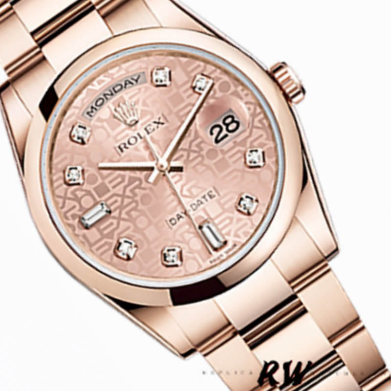 Rolex Day-Date 118205 Rose Gold Pink Jubilee Diamond Dial 36mm Unisex Replica Watch - QualitySwissReplica
