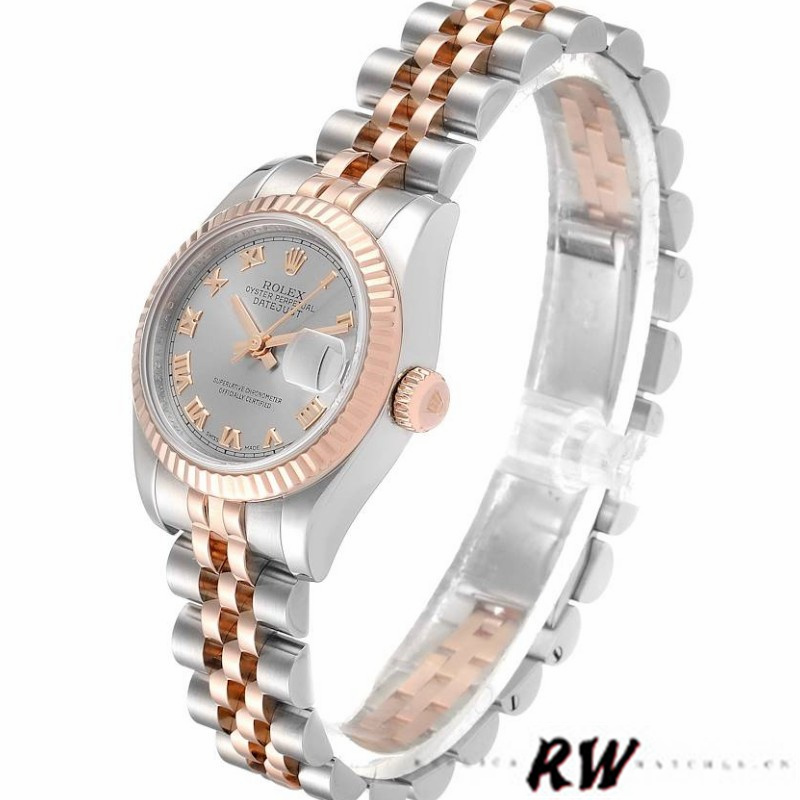 Rolex Datejust 179171 Grey Roman Numeral Dial Fluted Bezel 26MM Lady Replica Watch - QualitySwissReplica