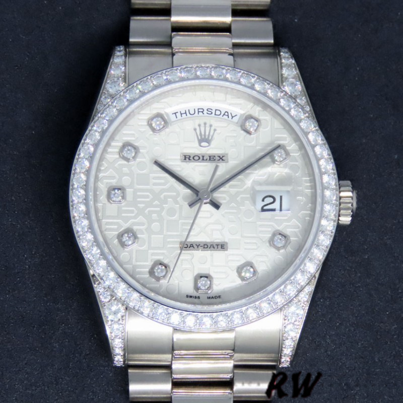 Rolex Day-Date 118389 Silver Jubilee Diamond Dial 36MM Unisex Replica Watch - QualitySwissReplica