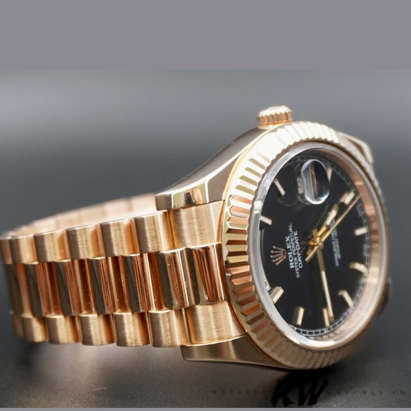 Rolex Day-Date 218235 Black Index Dial Rose Gold 41MM Mens Replica Watch - QualitySwissReplica