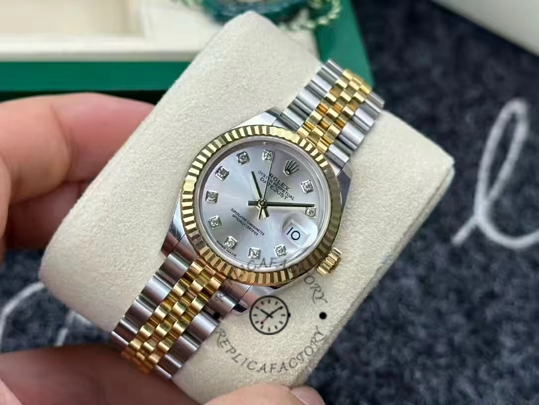 Rolex Datejust 279173 Silver Diamond Dial Fluted Bezel 28mm Lady Replica Watch - QualitySwissReplica