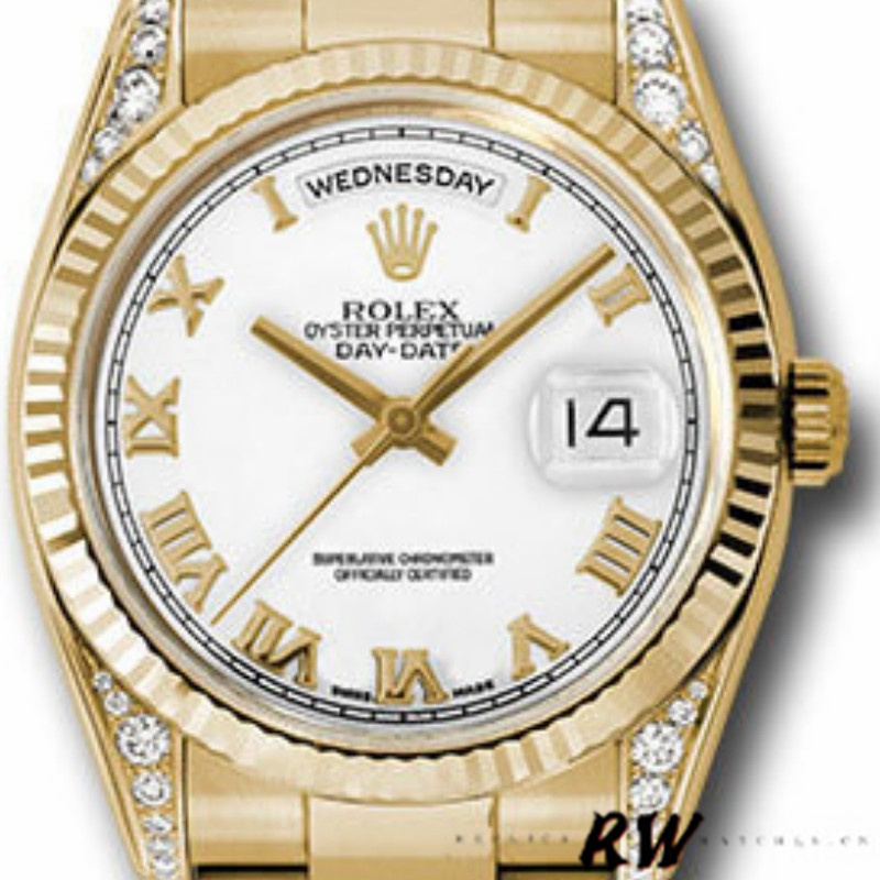 Rolex Day-Date 118338 White Roman Dial 36mm Unisex Replica Watch - QualitySwissReplica