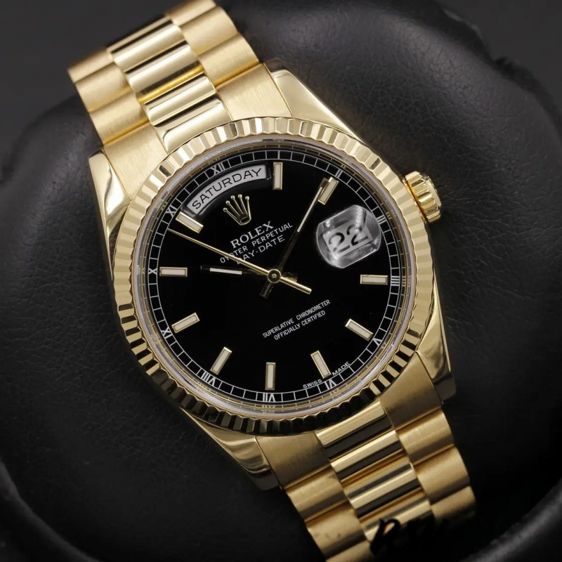 Rolex Day Date 118238 Black Dial Stainless Steel 36mm Mens Replica Watch - QualitySwissReplica