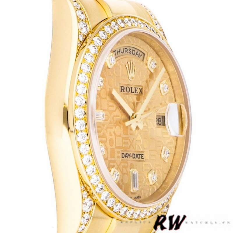 Rolex Day-Date 118388 Champagne Jubilee Diamond Dial Yellow Gold 36MM Unisex Replica Watch - QualitySwissReplica
