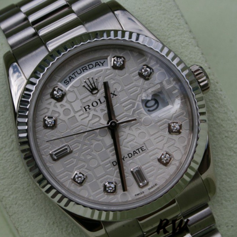 Rolex Day-Date 118239 white gold Jubilee Silver Dial 36mm Unisex Replica Watch - QualitySwissReplica
