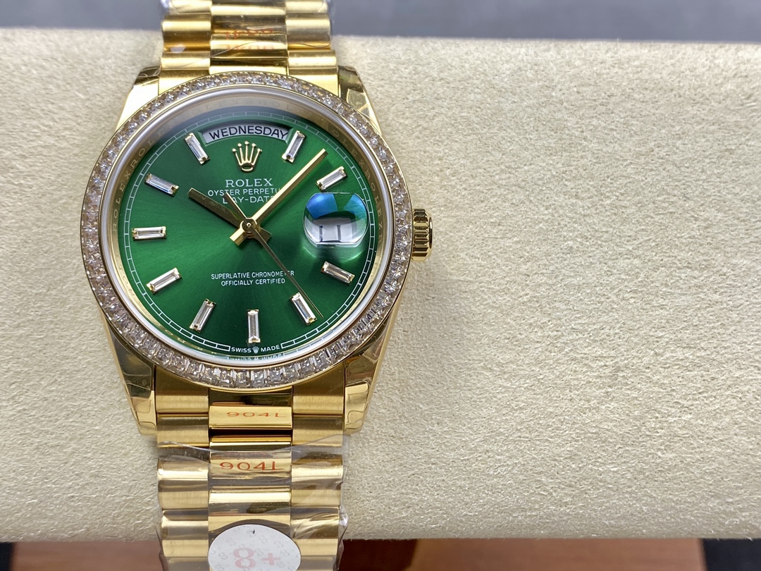 Rolex Day Date 36mm Green Dial Diamond-Set Bezel President Bracelet m128398tbr 0035 - QualitySwissReplica