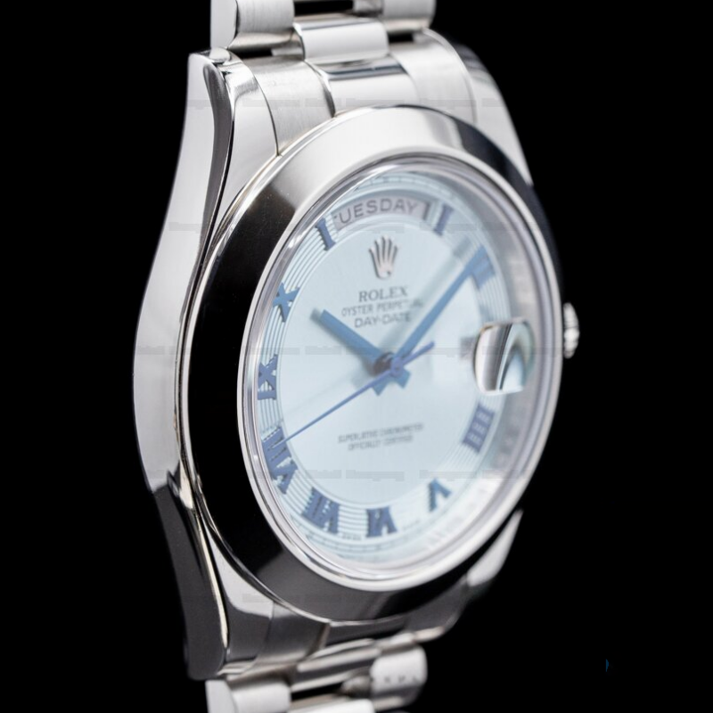 Rolex Day-Date 218206 Concentric Circle Ice Blue Dial Platinum 41MM Mens Replica Watch - QualitySwissReplica
