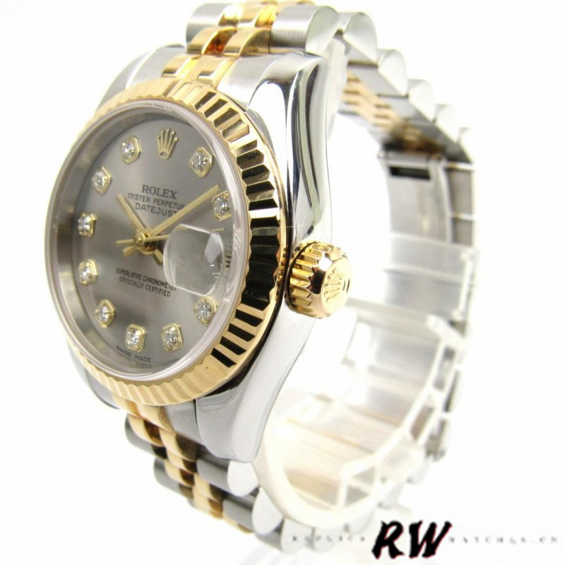 Rolex Datejust 179173 Gray Diamond Dial Fluted Bezel 26MM Lady Replica Watch - QualitySwissReplica