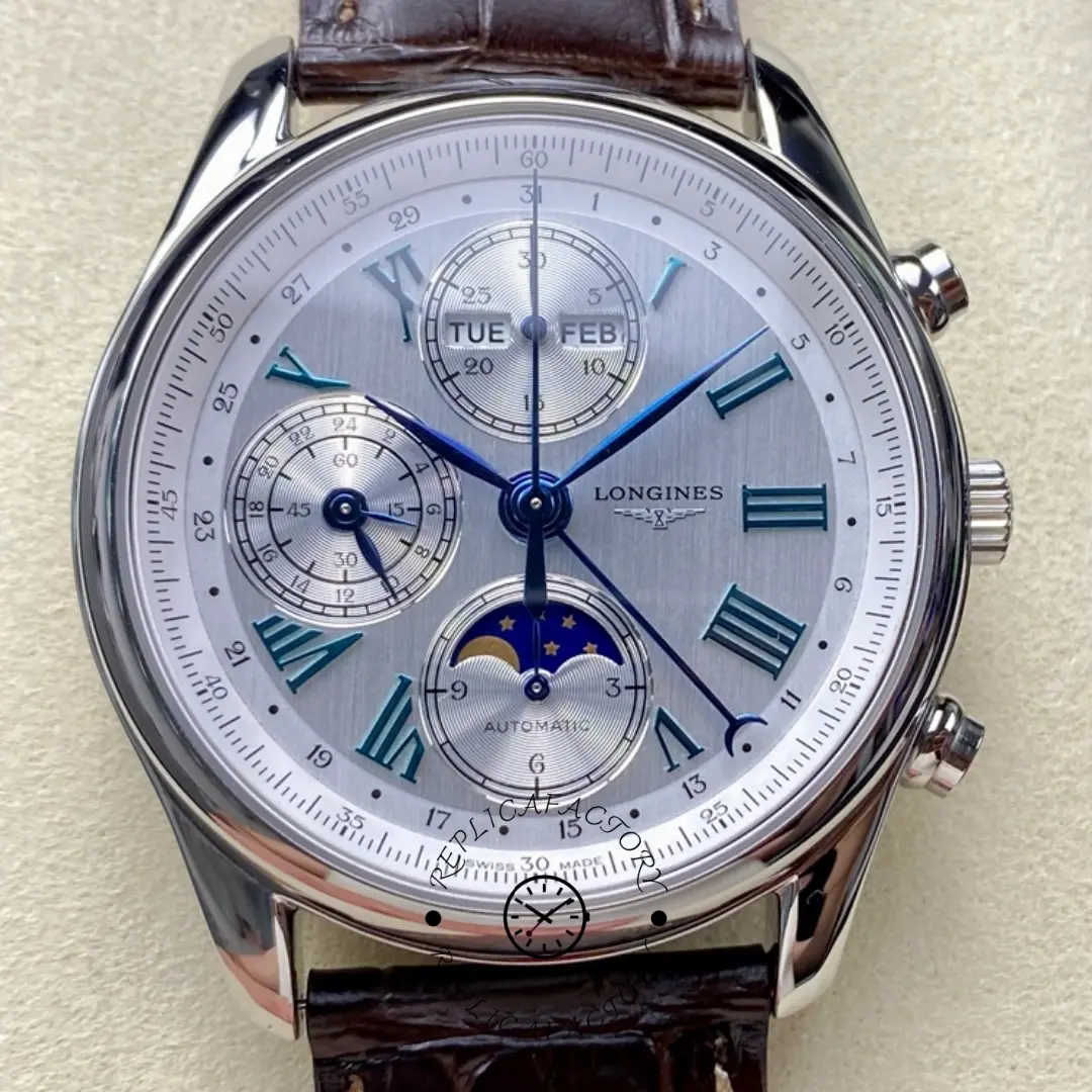 Longines Master Collection Replica Brown Leather Strap L2.773.4.71.2 Chronograph 42MM - QualitySwissReplica