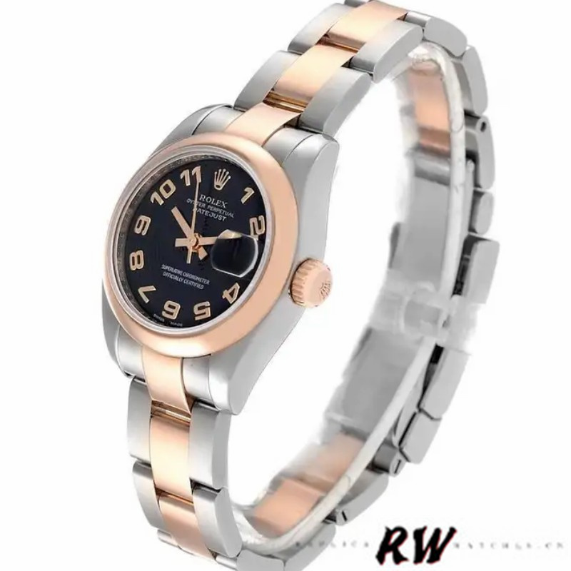 Rolex Datejust 179161 Stainless Steel and Everose Gold Concentric Circle Black Dial 26MM Lady Replica Watch - QualitySwissReplica