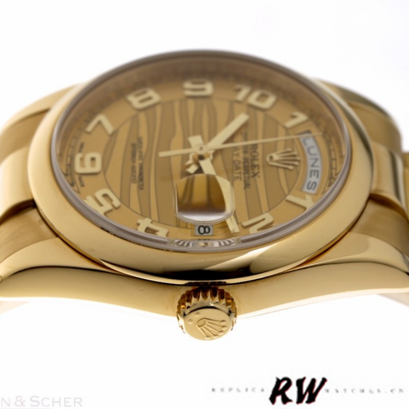 Rolex Day-Date 118208 Arabic Numeral Wave Champagne Dial 36mm Unisex Replica Watch - QualitySwissReplica
